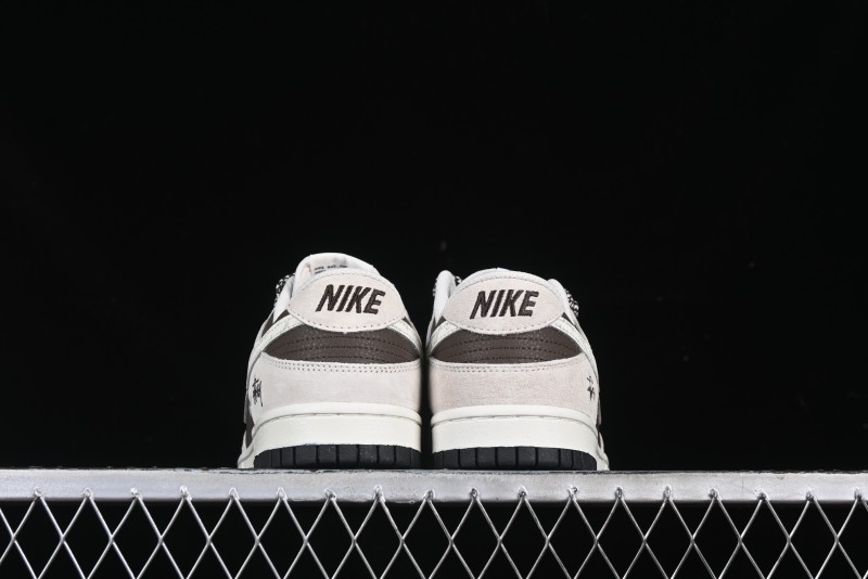 Nike SB Dunk Low Stussy Collaboration Brown Leather Swoosh Anniversary Custom Low-Top Casual Sneakers - DJ2024-062