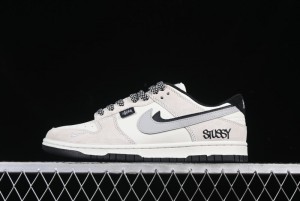 Nike SB Dunk Low Stussy Collaboration Grey Pig Suede Anniversary Custom Low-Top Casual Skate Shoes - DJ2024-061