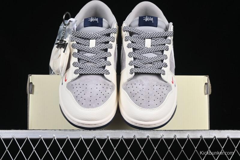 Nike SB Dunk Low Stussy Collaboration Beige Grey Print Grey Swoosh Anniversary Custom Low-Top Casual Skate Shoes - DM6868-009