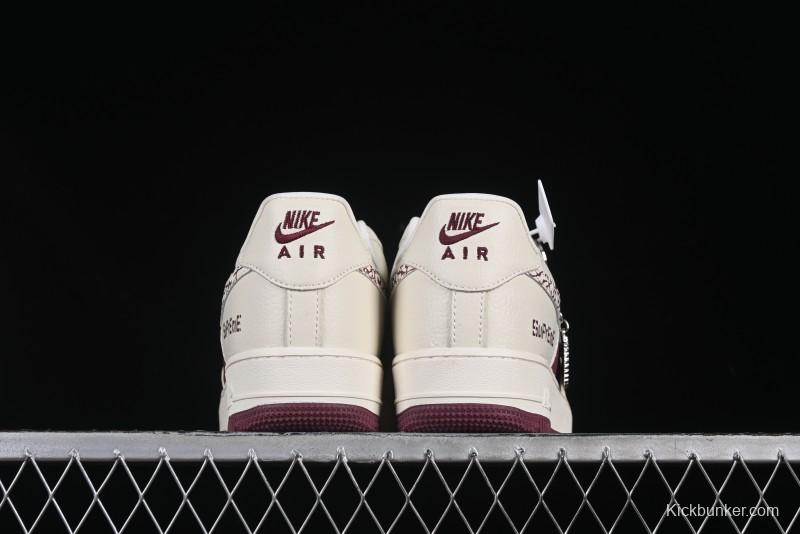 Nike Air Force 1'07 Low Supreme Collaboration Rice Wine Red Casual Sneakers - KK1988-070