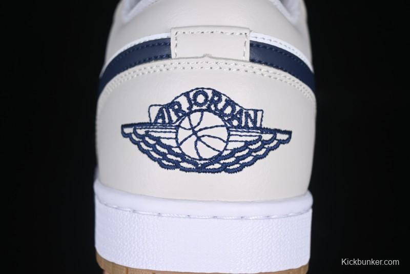 Nike Air Jordan 1 Low AJ1 Casual Sneakers with Cream and Blue Accents - 553558-146