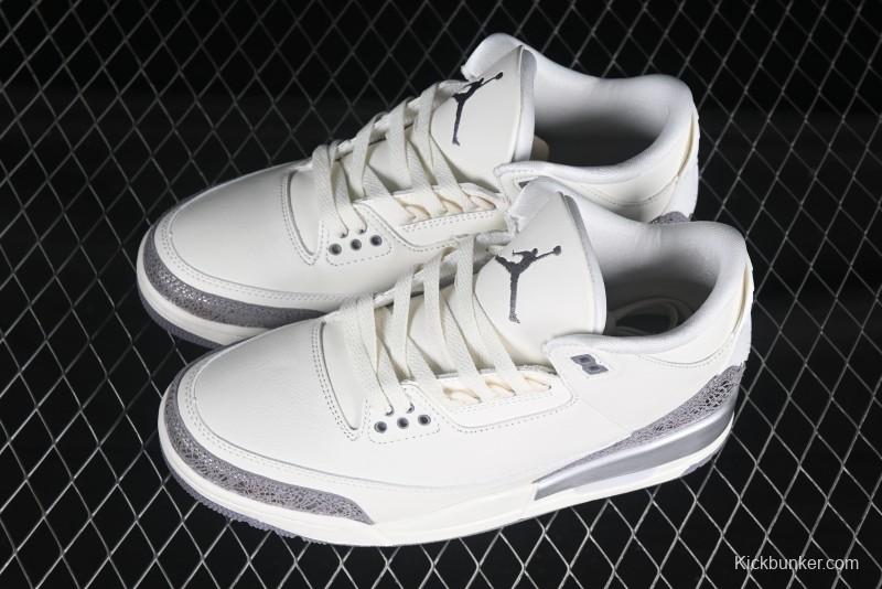 Nike Air Jordan 3 Retro Sneakers Sail Metallic Silver with Elephant Print Accents - CK9246-100