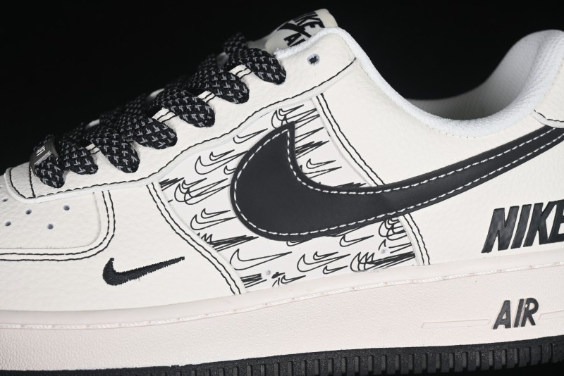 Nike Air Force 1 '07 Low Custom Casual Sneakers with Multiple Swoosh Design - HH7518-068