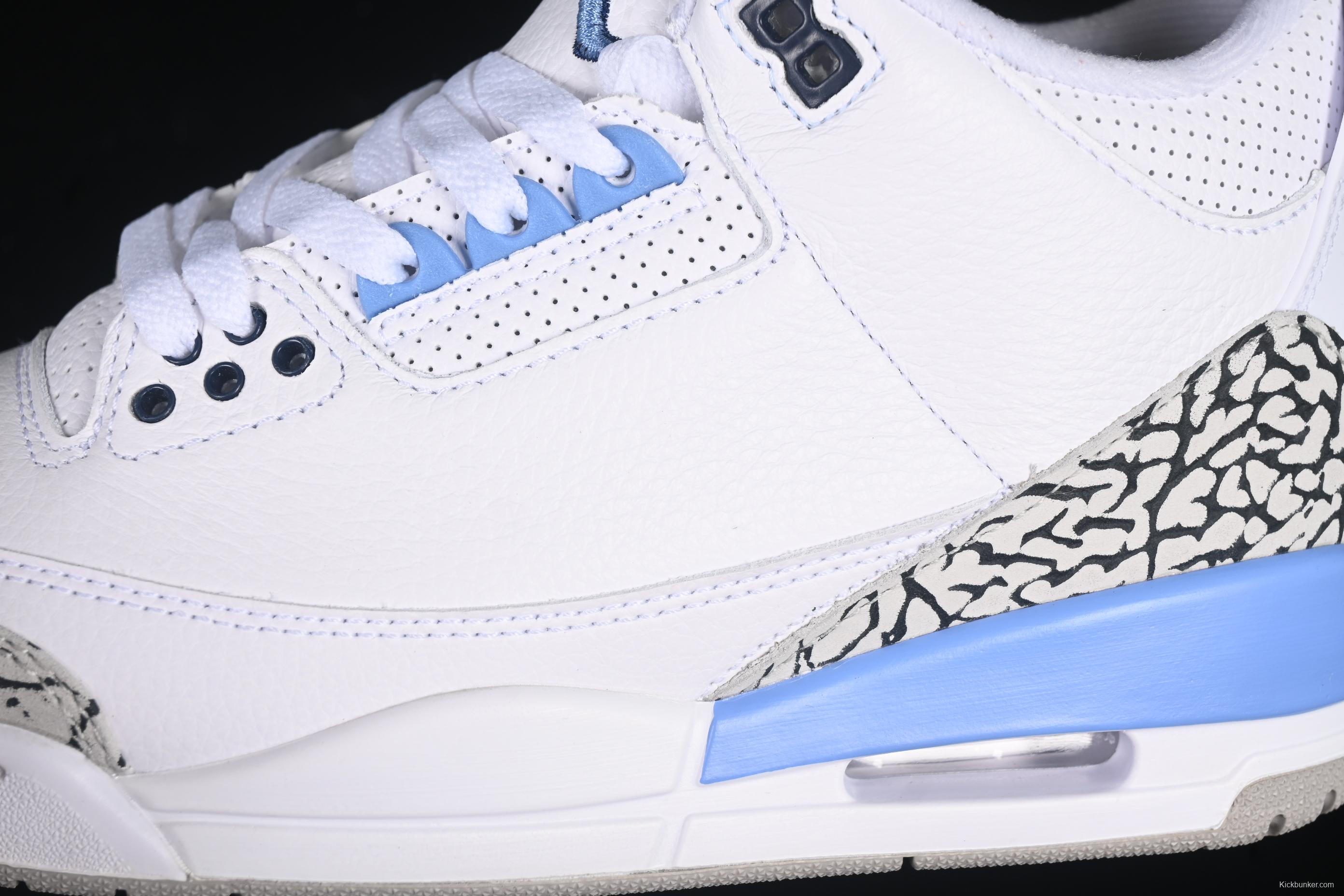 Nike Air Jordan 3 Retro UNC White Blue Cracked Leather Basketball Shoes - CT8532-104
