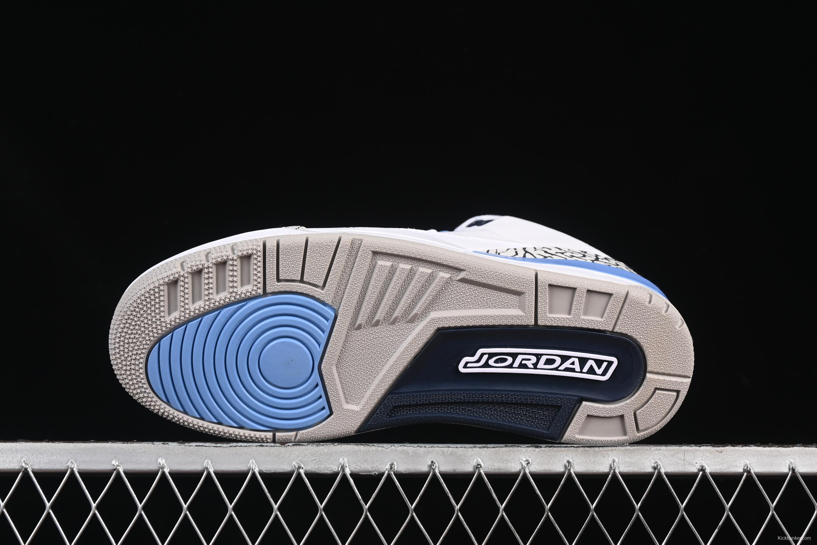 Nike Air Jordan 3 Retro UNC White Blue Cracked Leather Basketball Shoes - CT8532-104
