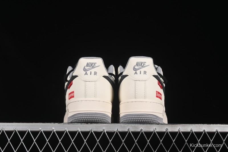 Nike Air Force 1 '07 Low Supreme Collaboration Dual-Tone Grey Black Drawstring Casual Sneakers - DM6868-069