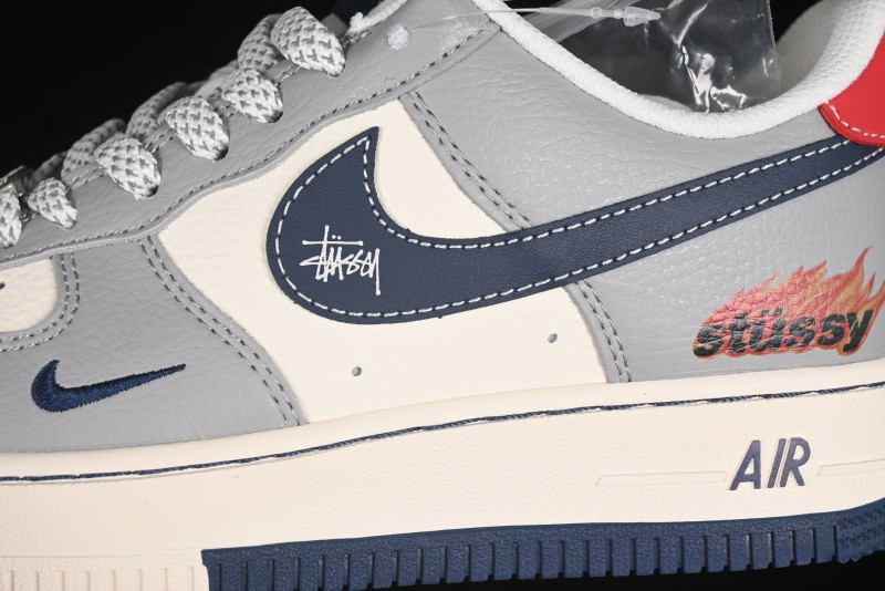 Nike Air Force 1 '07 Low Stussy Double Flame Casual Sneakers with Full-Length Air Cushion - XS1958-555