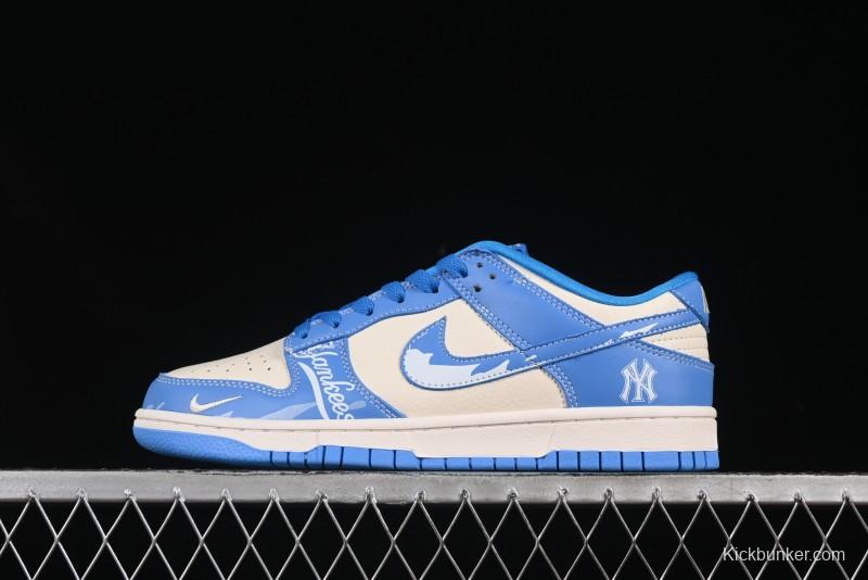 Nike SB Dunk Low MLB Blue White Blue Swoosh Anniversary Custom Low-Top Casual Skate Shoes - KK1333-036