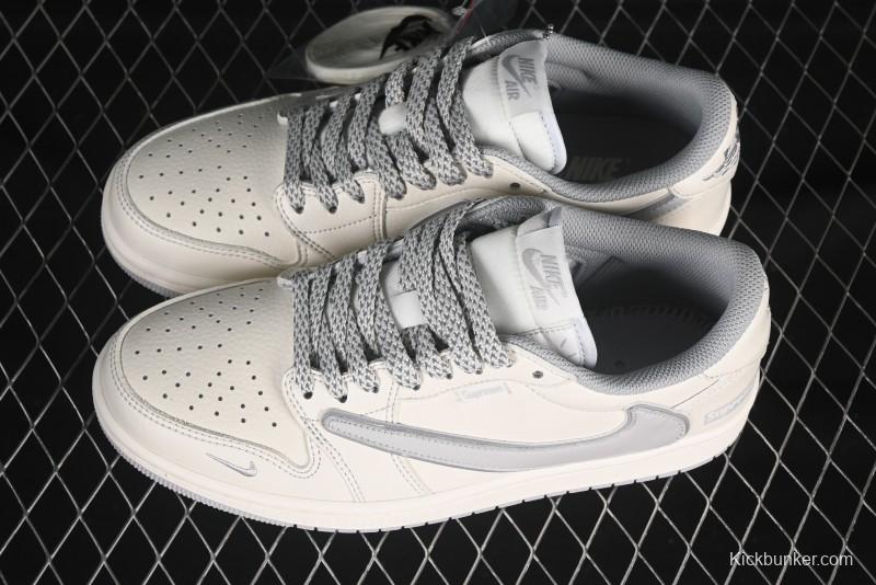 Nike Travis Scott x Fragment Design x Air Jordan 1 Low OG SP AJ1 Collaboration Sneakers with Reverse Swoosh - DH0223-322