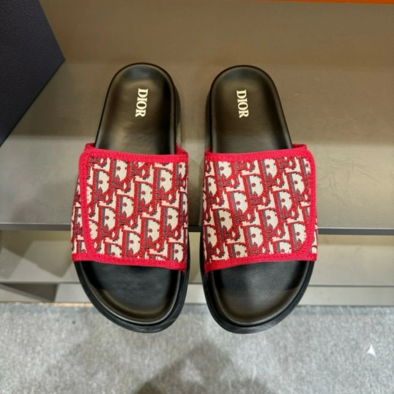 2024 Dior Red White Jacquard Slippers MJ00180