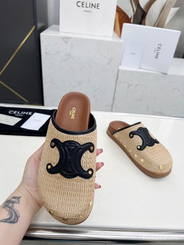 2025 Slippers CELINE Beige Black Leather Slippers LY00240