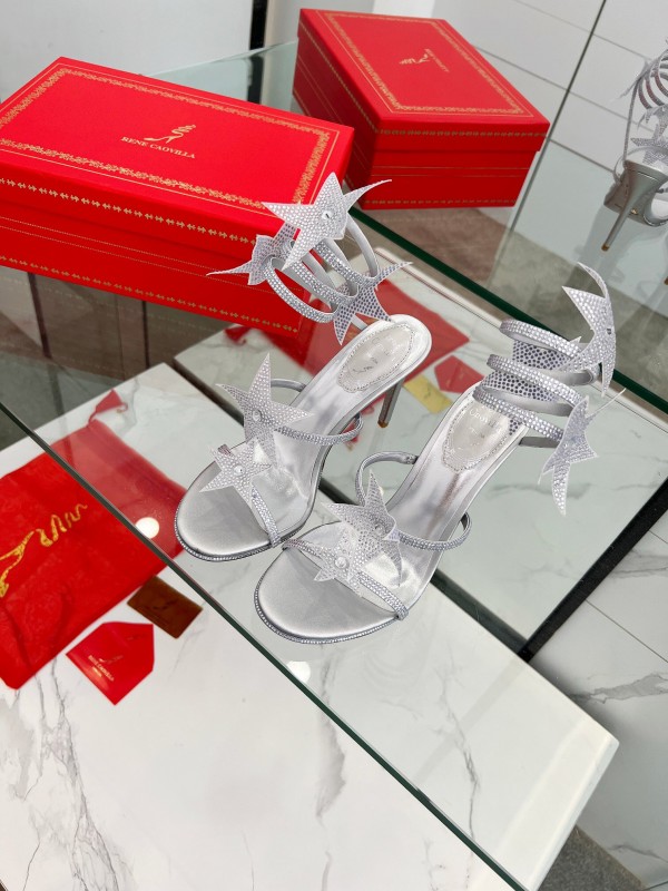 2025 Women RC Silver Crystal Leather High Heels Spiral Strap LY00340