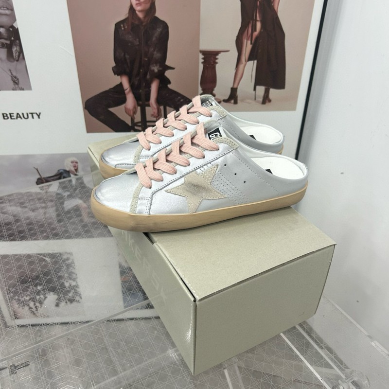 2025 GGDB White Silver Beige Leather Suede Star Sneakers Mule