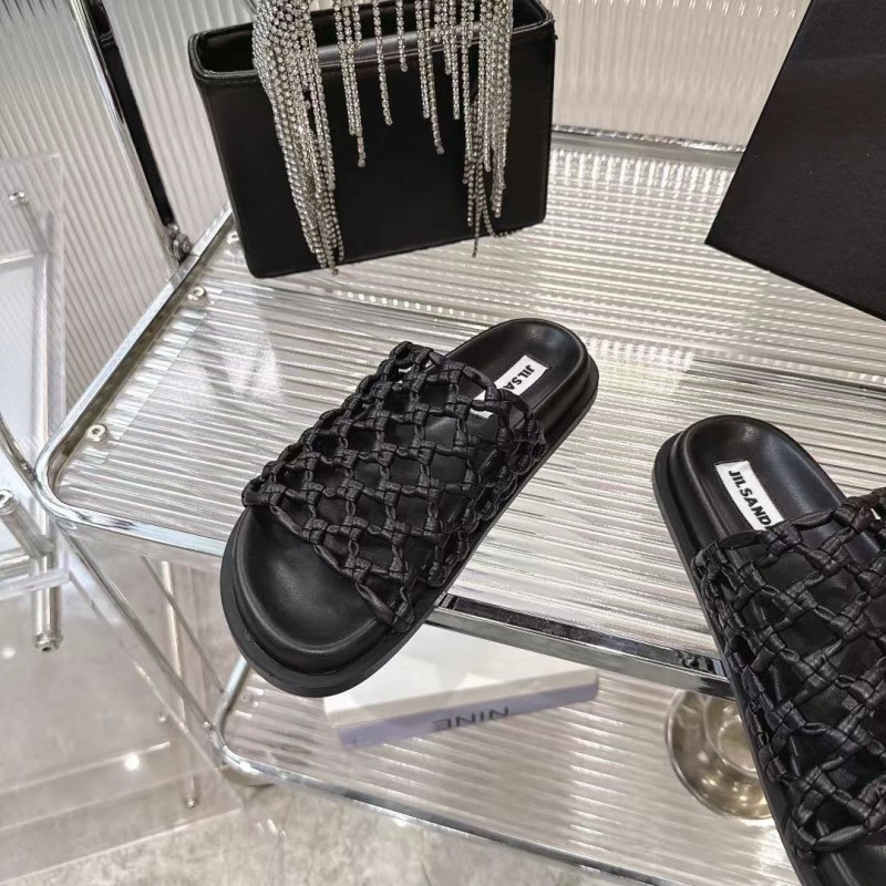 2025 Slippers Jil Sander Black Leather Braided