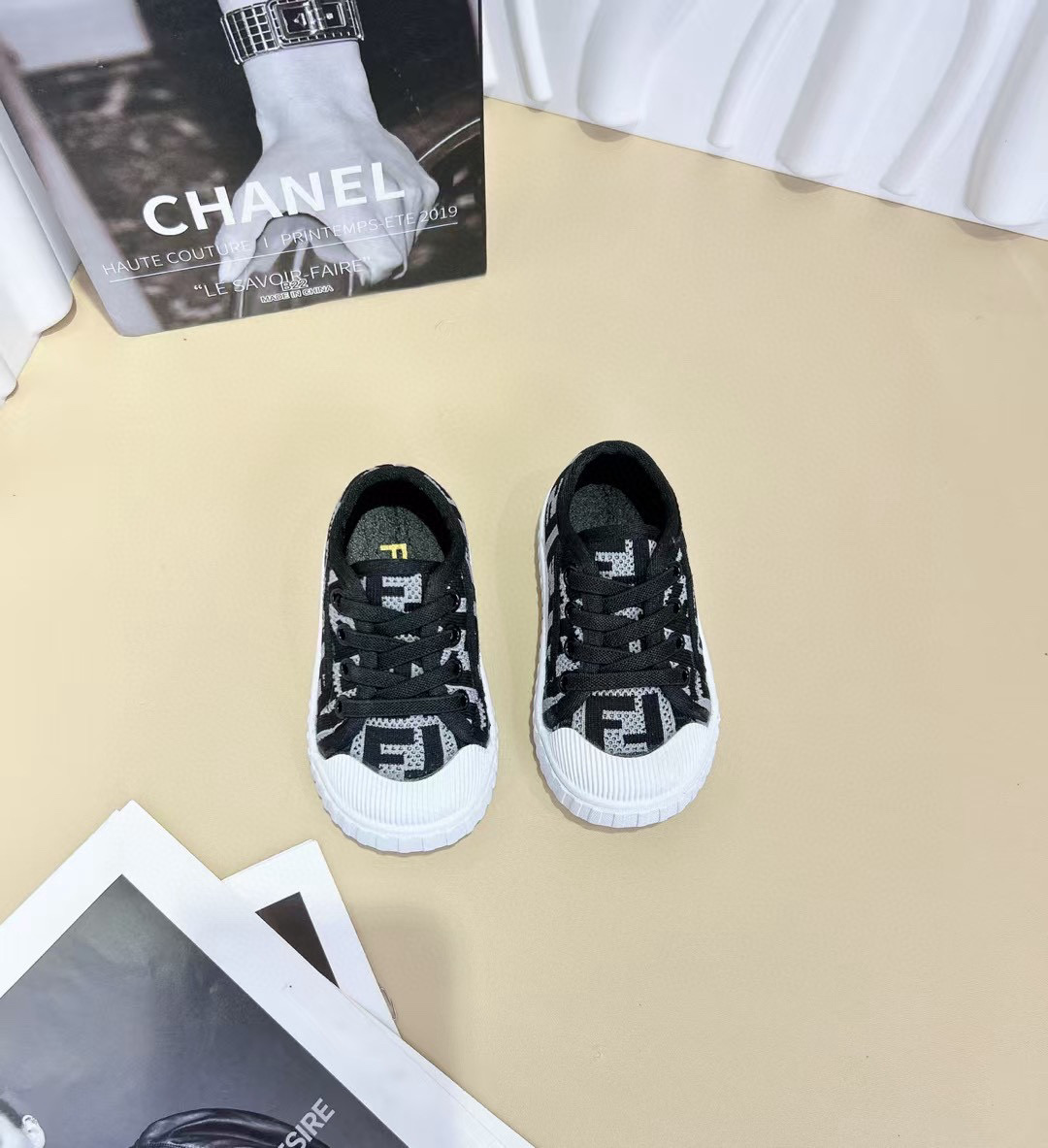 2024 Kids Fendi Black Brown Canvas Sneakers