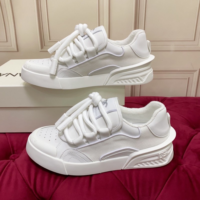 2025 Unisex Dolce & Gabbana White Leather Mesh Sneakers
