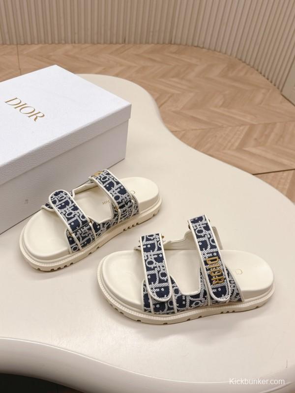 2025 Slippers Dior Blue White Canvas Slippers