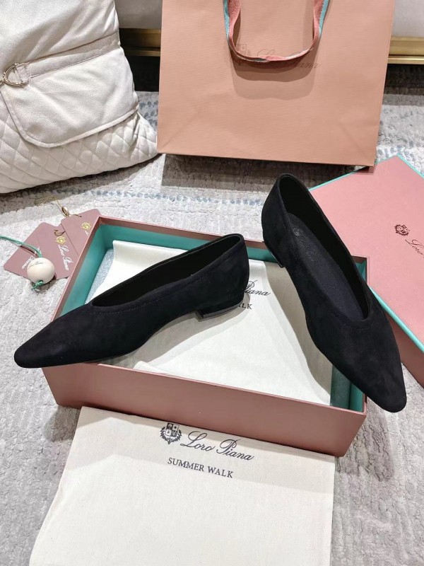 2025 Women LP Black Suede Ballet Flats LY00320