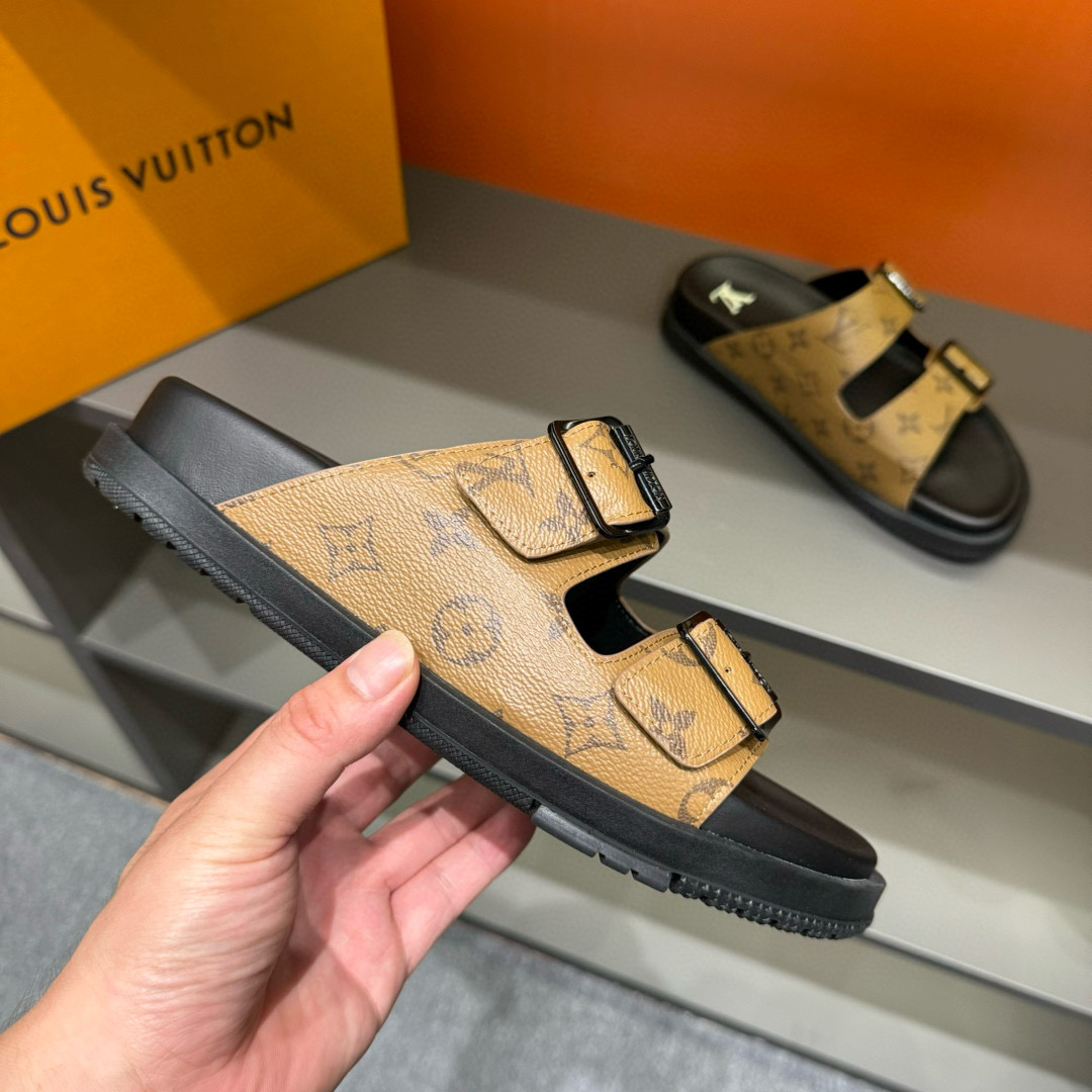 2024 Slippers Louis Vuitton brown leather Slippers