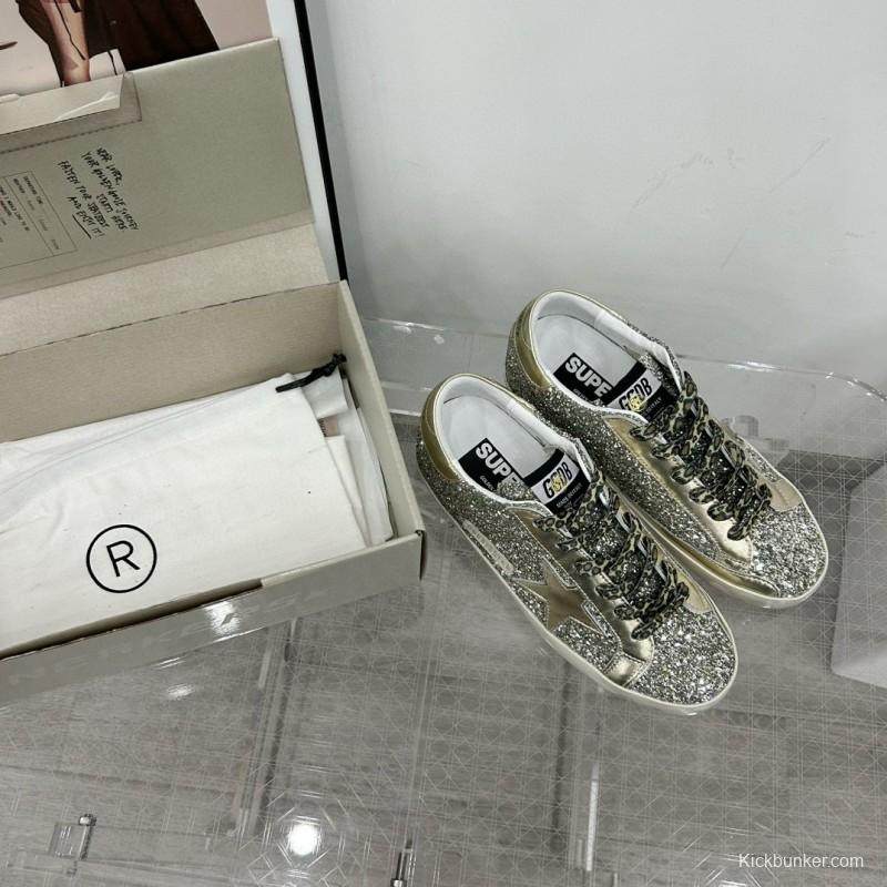 2025 Women GGDB Silver Glitter Leather Sneakers
