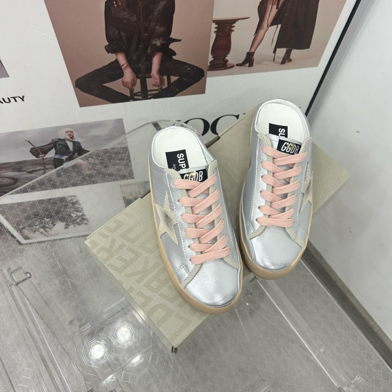 2025 GGDB White Silver Beige Leather Suede Star Sneakers Mule