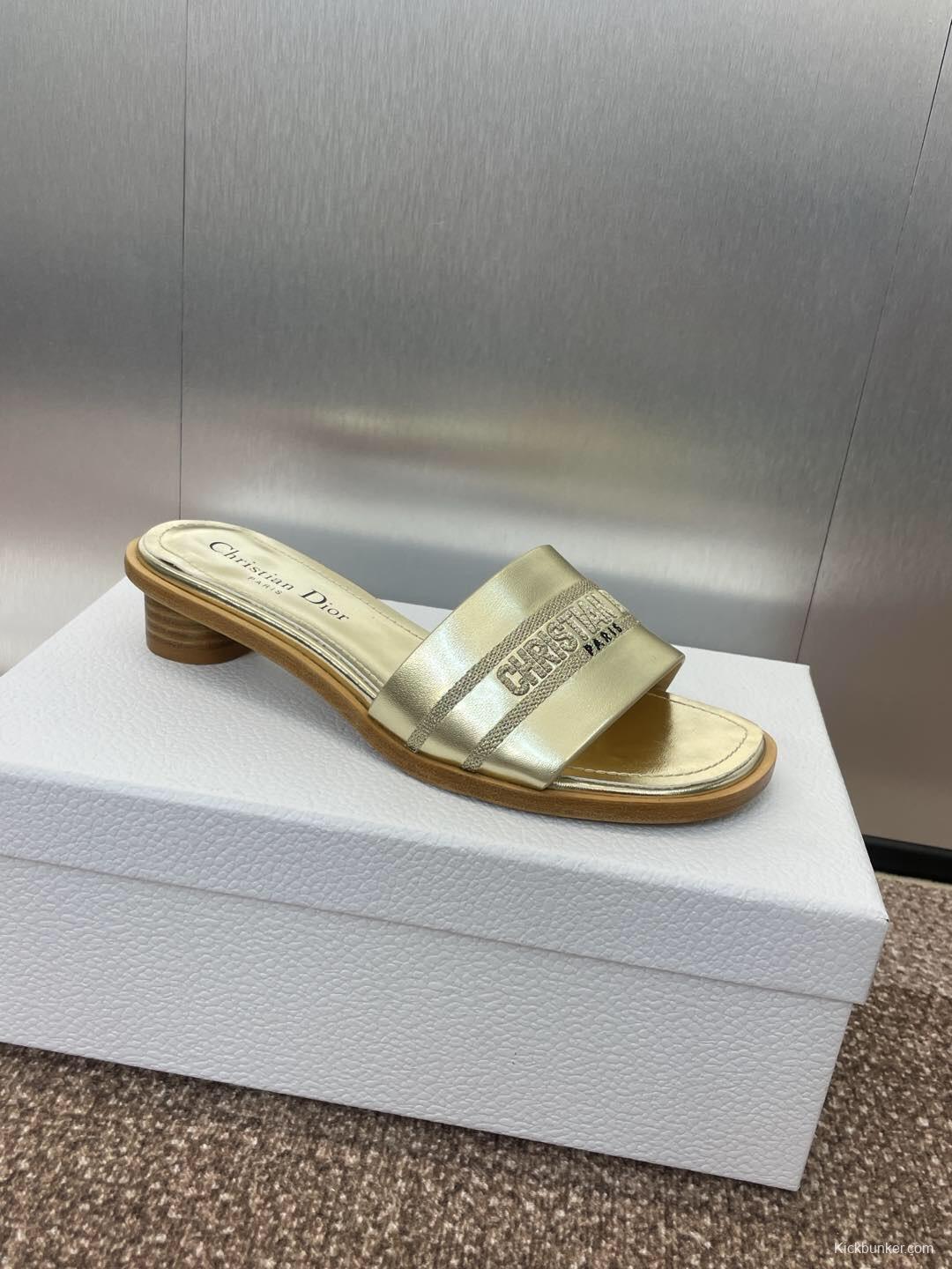 2025 Women Dior Gold Leather Slippers CHRISTIAN DIOR PARIS