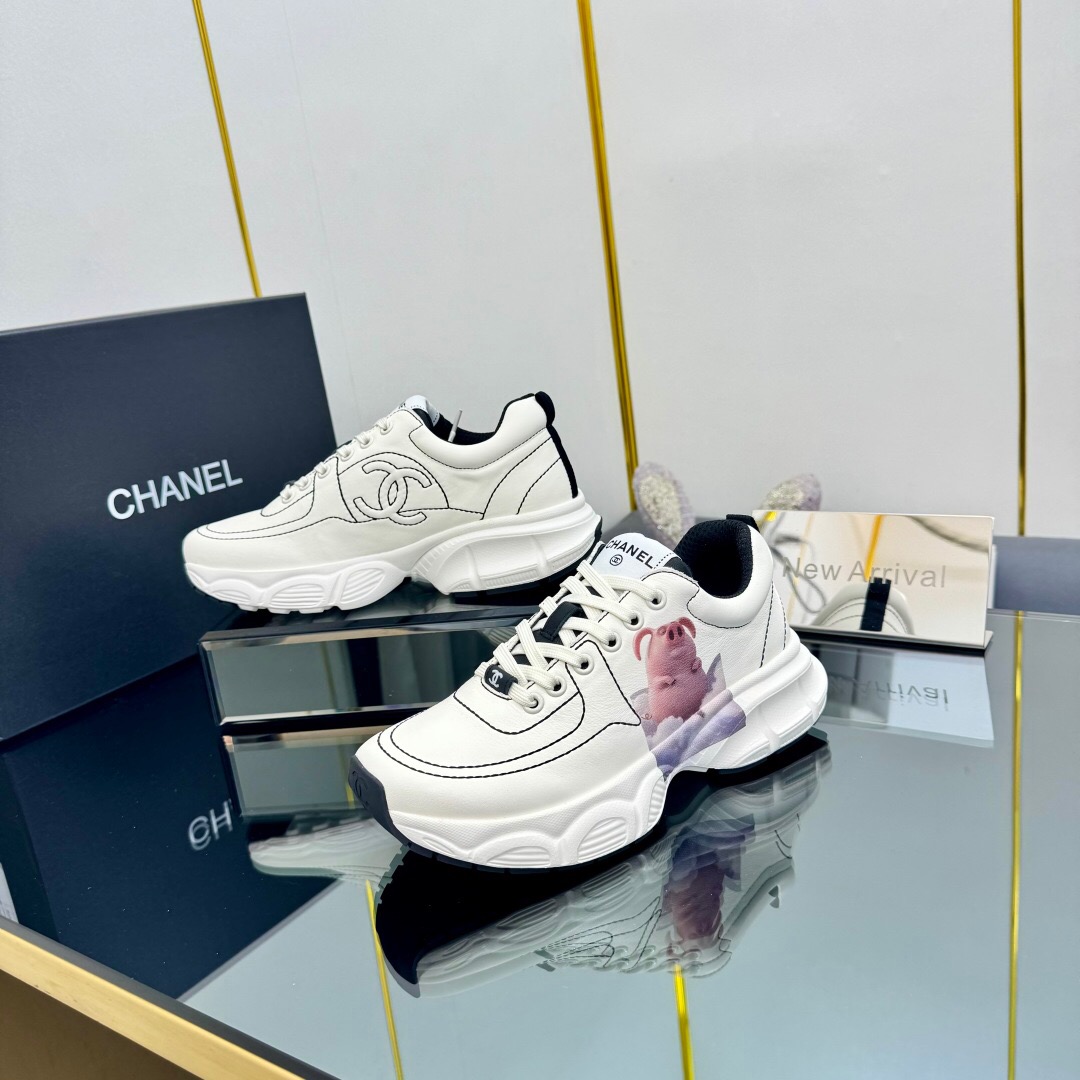 2025 Women Chanel White Leather Sneakers
