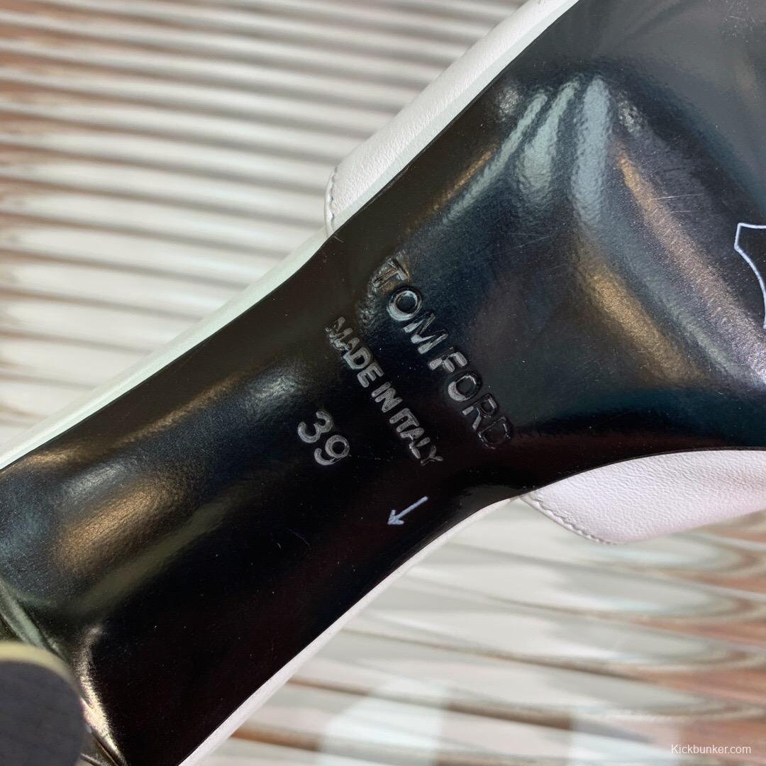 2025 Women TOM FORD White Gold Leather Pointed Toe Mules