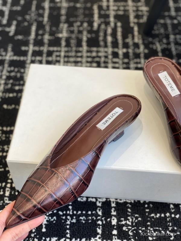 2025 Women Toteme Brown Leather Mule Shoes