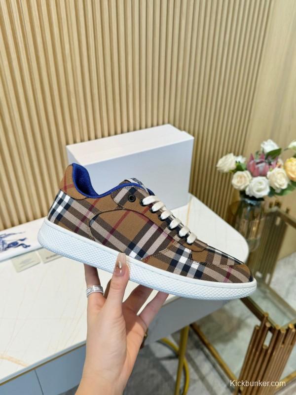 2024 Men Burberry Brown Black White Canvas Casual Sneakers MJ00320