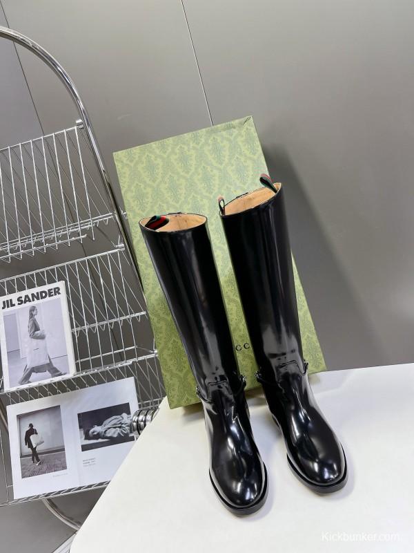 2024 Women Gucci Black Leather Boots MJ00620