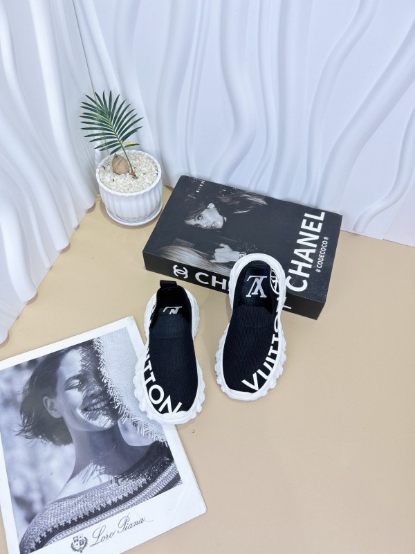 2024 Kids Louis Vuitton Pink White Black Fabric Sneakers