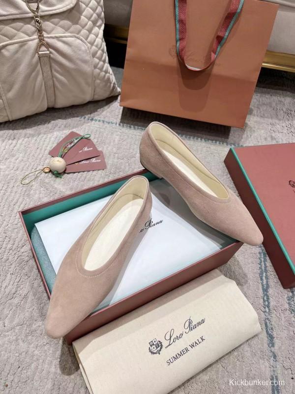 2025 Women Le Parmentier Pink Suede Ballet Flats