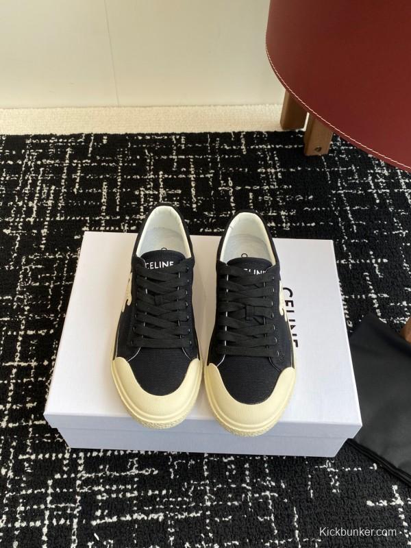 2025 Women Celine Black White Canvas Sneakers CR-03