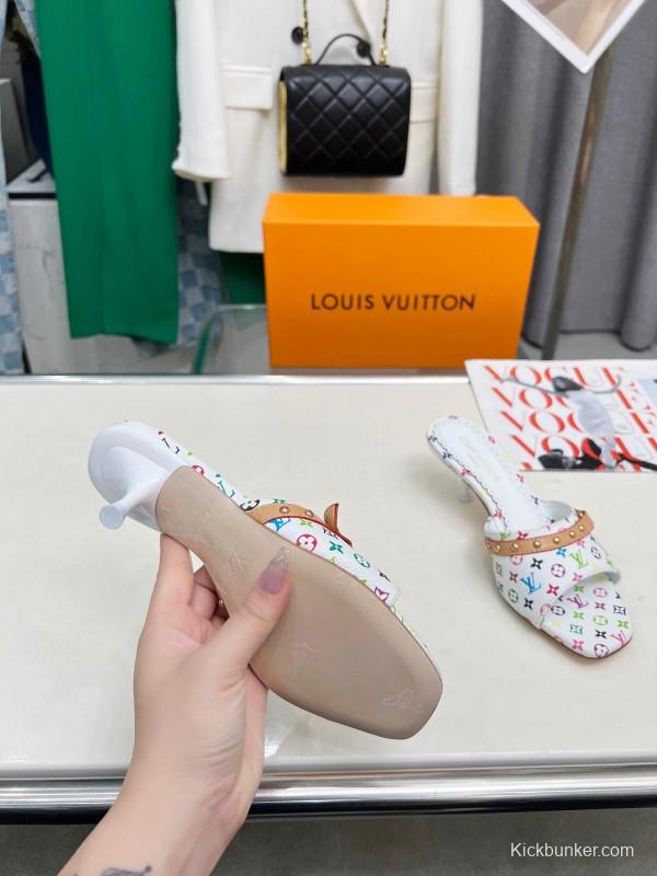 2025 Women Louis Vuitton Multicolor Leather Heeled Mule LY00260