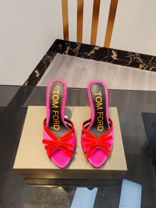 2025 Women TOM FORD Pink Red Silk Velvet High Heel Mules KFY00290