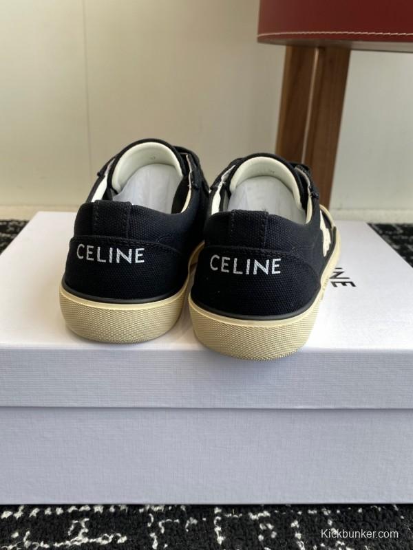 2025 Women Celine Black White Canvas Sneakers CR-03