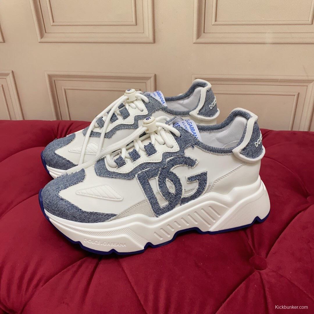 2025 Unisex Dolce & Gabbana White Blue Denim Leather Sneakers LY00330(F)/LY00340(M)