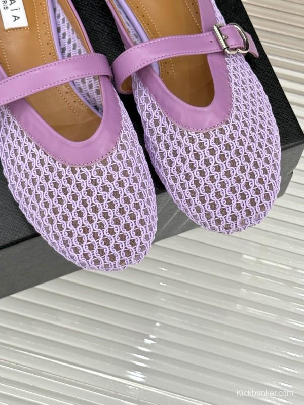 2025 Women Yves Saint Laurent Purple Mesh Leather Slippers