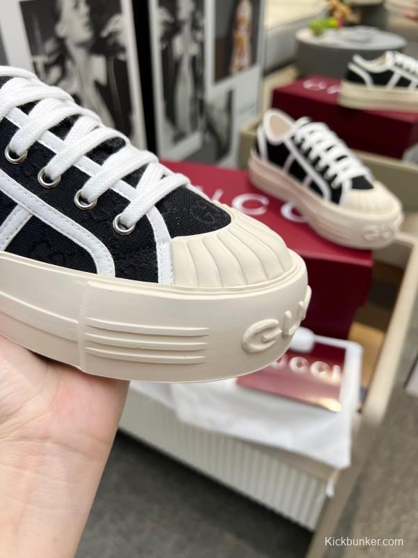 2025 Women Gucci Black White Canvas Platform Sneakers LY00270