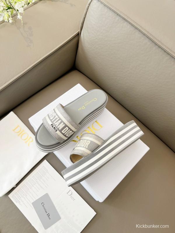2025 Women Dior Grey Canvas Slippers CH