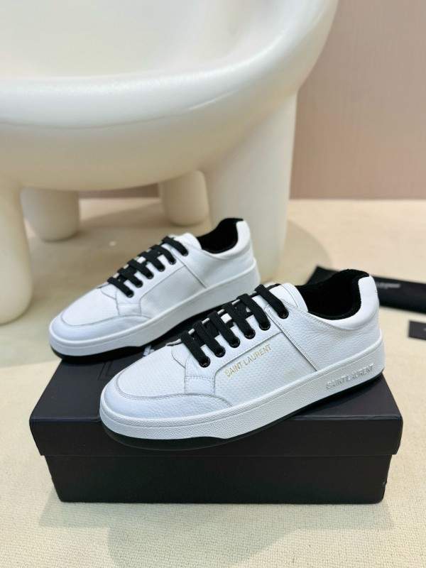 2024 Unisex Yves Saint Laurent White Black Leather Casual Shoes SL61 MJ00350