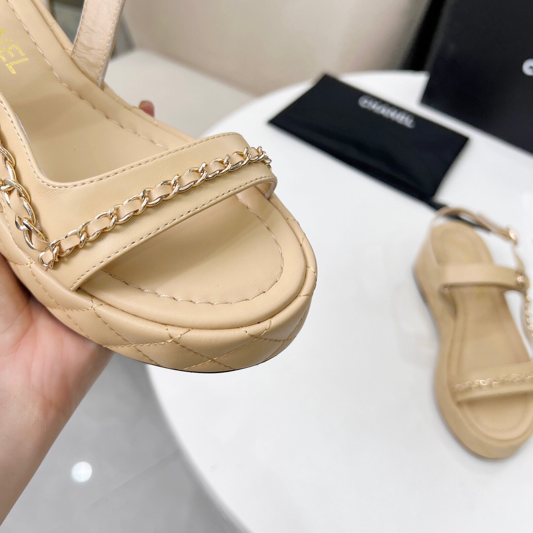2025 Women Chanel Beige Leather Sandals LY00260