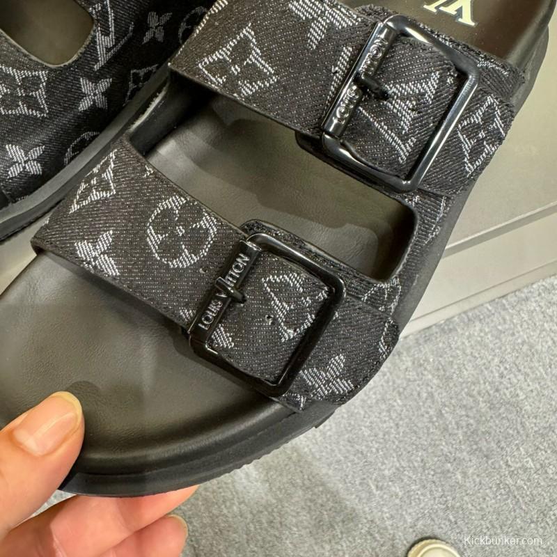 2024 Slippers Louis Vuitton Black Canvas Slippers