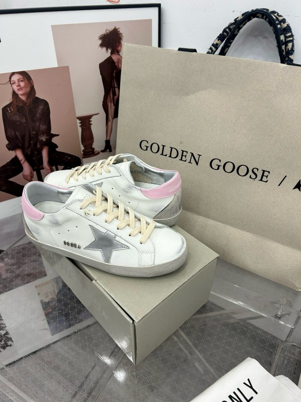 2025 Women GGDB White Pink Cowhide Leather Sneakers