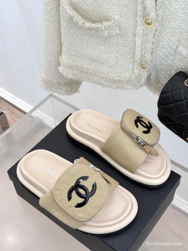 2025 Slippers Chanel Beige Fabric Slippers KFY00220
