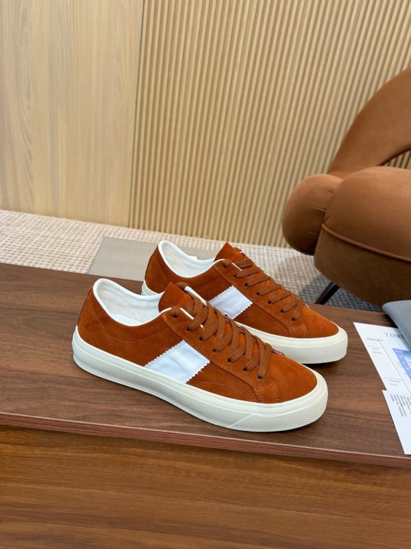 2025 Men TOM FORD Brown White Suede Sneakers LY00360