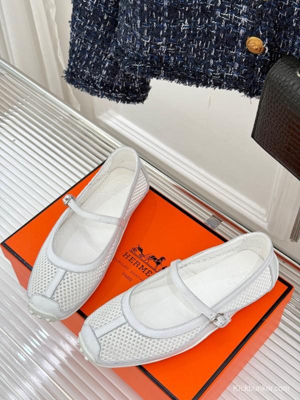 2025 Women Hermès White Mesh Mary Jane