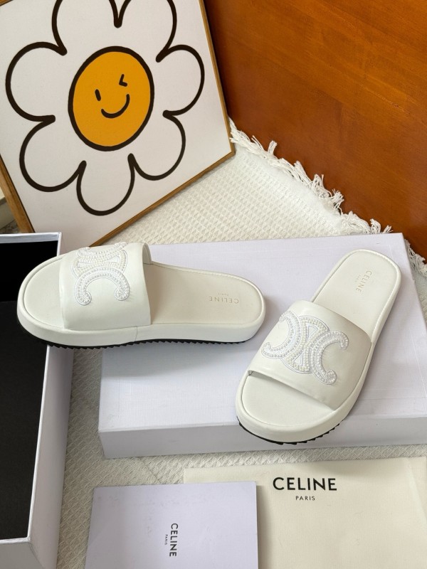 2025 CELINE White Leather Slippers