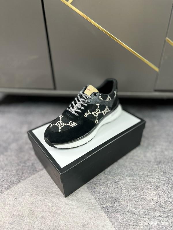 2024 Men Gucci black white fabric suede sneakers MJ00260